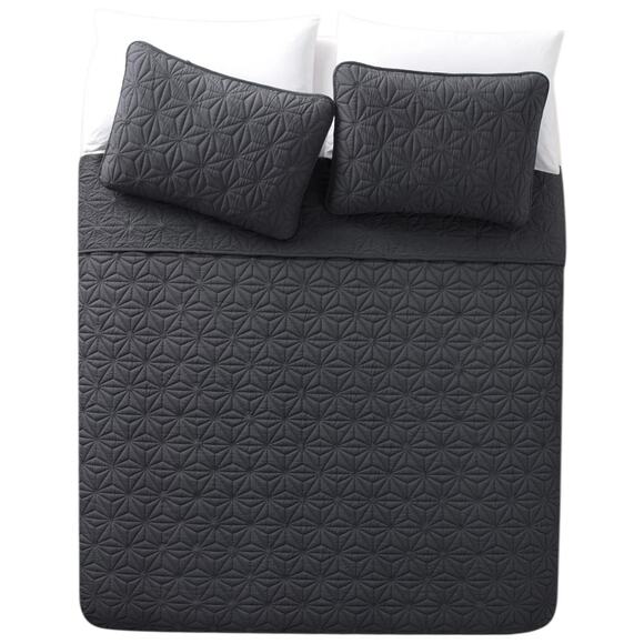 Victoria Classics NY Kaleidoscope Embossed Geometric 3 Pc Quilt Set Gray King - Picture 1 of 6